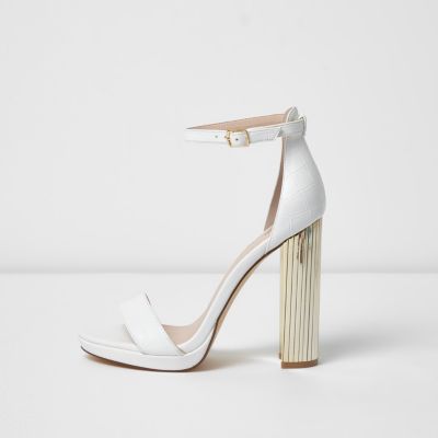White barely there platform sandals
